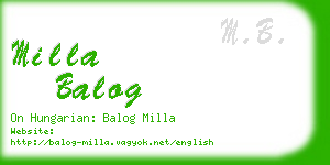 milla balog business card